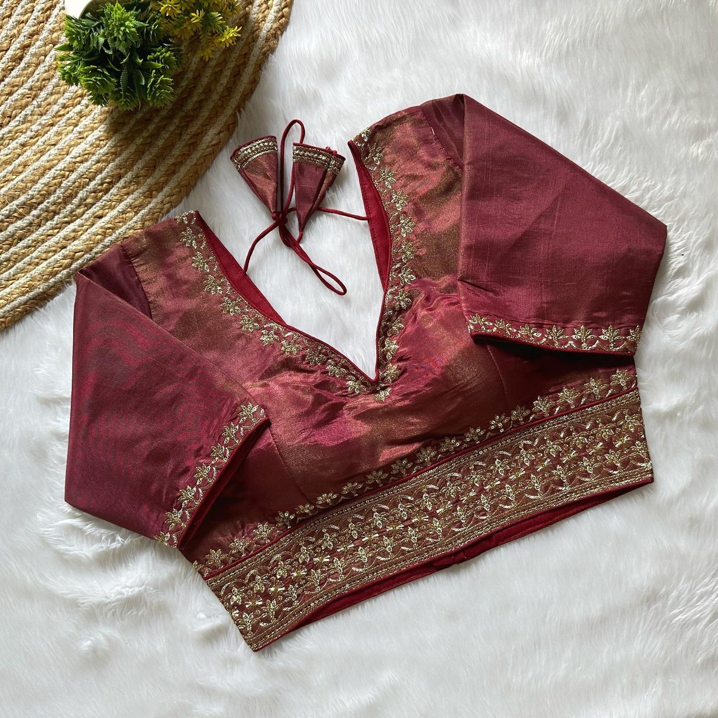 Tissue Silk Embroidered Readymade Blouse – 50 AED