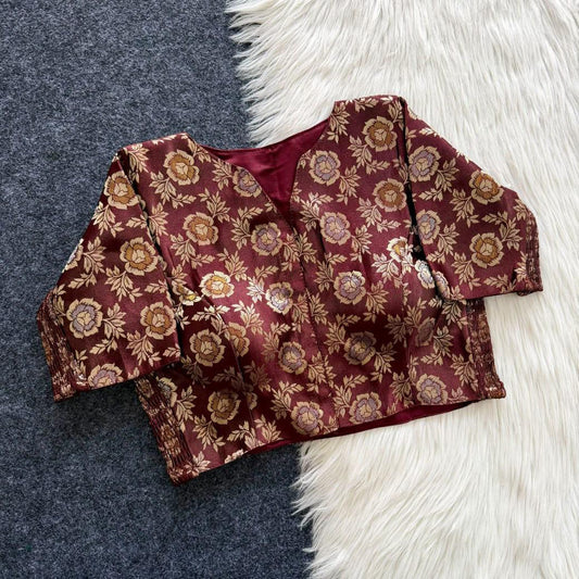 Side Elastic Stretchable Brocade Silk Cotton Blouse – 55 AED
